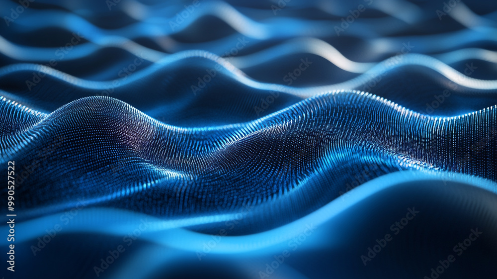 Wavy blue abstract design depicting flowing patterns in a digital landscape at night Wavy blue abstract design depicting flowing patterns in a digital landscape at night