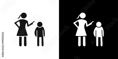 Parents scolding child icon Flat line illustration