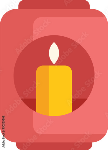 Red candle lantern with a burning candle inside, providing a warm and inviting glow