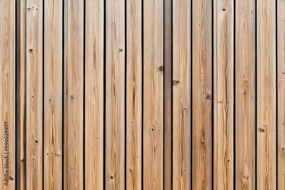 Fototapeta premium The modern plank surface features wooden panels for walls, vertical slats for facade cladding, and timber stripes made of beige pine for interior and exterior design