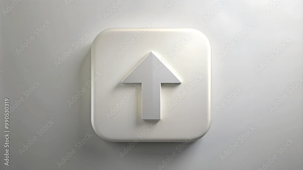 White upward arrow icon on a soft background representing direction and navigation, copy space White upward arrow icon on a soft background representing direction and navigation, copy space