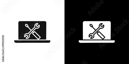 Repairing laptop icon Flat line illustration