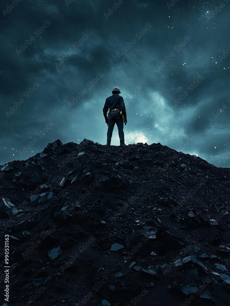 coal miner discovering a new element that is shining amongst a pile of coal cloudcore coal miner discovering a new element that is shining amongst a pile of coal cloudcore