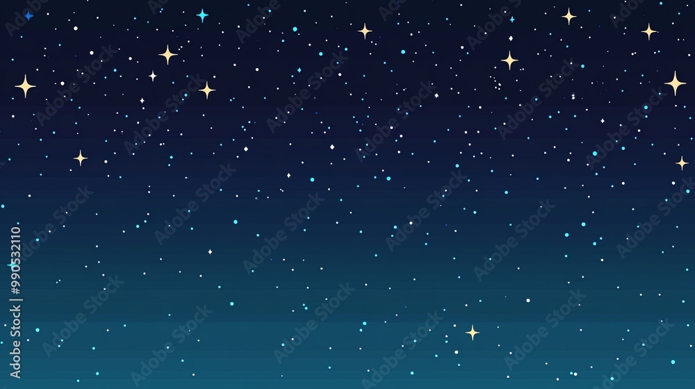 Naklejka premium Starry night sky with a gradient of deep blue hues and sparkling stars, creating a mesmerizing scene that evokes feelings of wonder and mystery