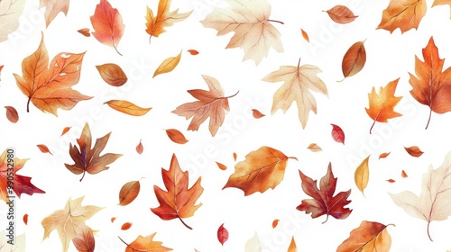 Watercolor painting of autumn leaves isolated on white background.