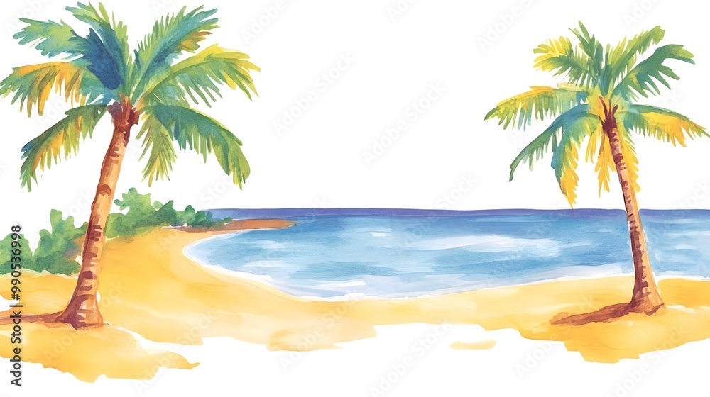Fototapeta premium Watercolor Illustration of Palm Trees.