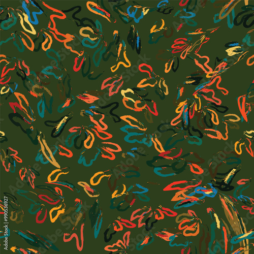 Seamless pattern of abstract painting flowers, original hand drawn, impressionism style, color texture, brush strokes of paint, art background. 