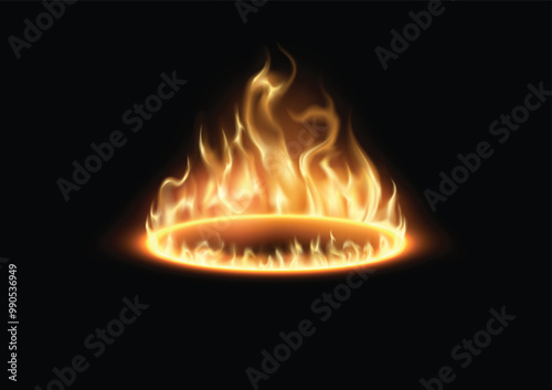 A vivid flame design creating a mesmerizing ring of fire against a black background, symbolizing energy and passion.