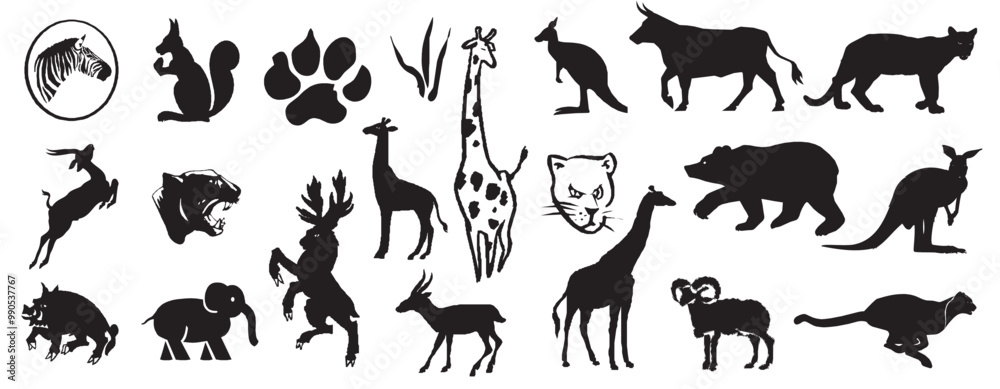 c b Wild Jungle Animals Compendium Group Sillhoutte Artwork vector editable logo for Wall Sticker t-shirt design and multipurpose use in high definition format