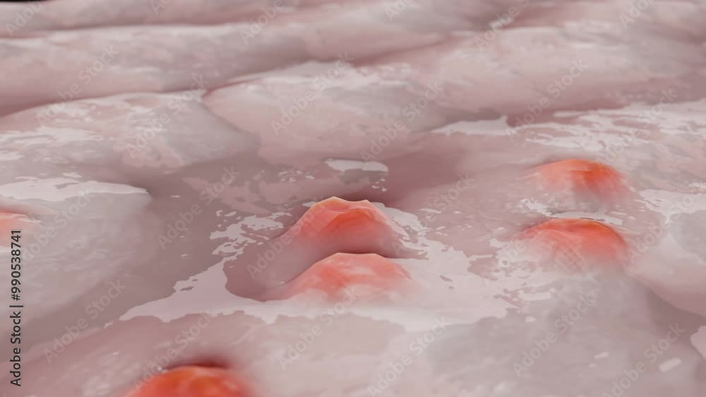 face Acne and Pimples and blackhead growth and spreading uncontrollably because of sebaceous glands, Oily Skin Layer, Clogged pores, whiteheads and papule and pustule and cyst and nodules, 3d render