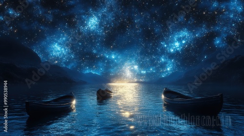 Serene Night Sky Over Calm Water with Boats