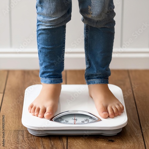 woman, man and child standing on a scale, concept for overweight and healthy nutrition