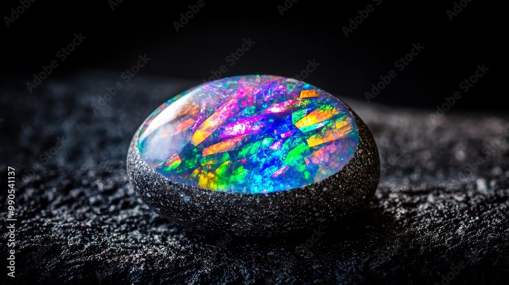 Opal gemstone glowing with iridescent hues, displayed against a sleek minimal dark background. The glowing beauty of an iridescent opal gemstone set on a sleek dark backdrop. Opal gemstone glowing with iridescent hues, displayed against a sleek minimal dark background. The glowing beauty of an iridescent opal gemstone set on a sleek dark backdrop.