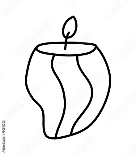 Wax vector line decoration aesthetics candle. Hand drawn colored illustration. Delicate romantic element of decor. Outline cozy glowing burning candle wick. christmas, wedding, birthday, valentine day