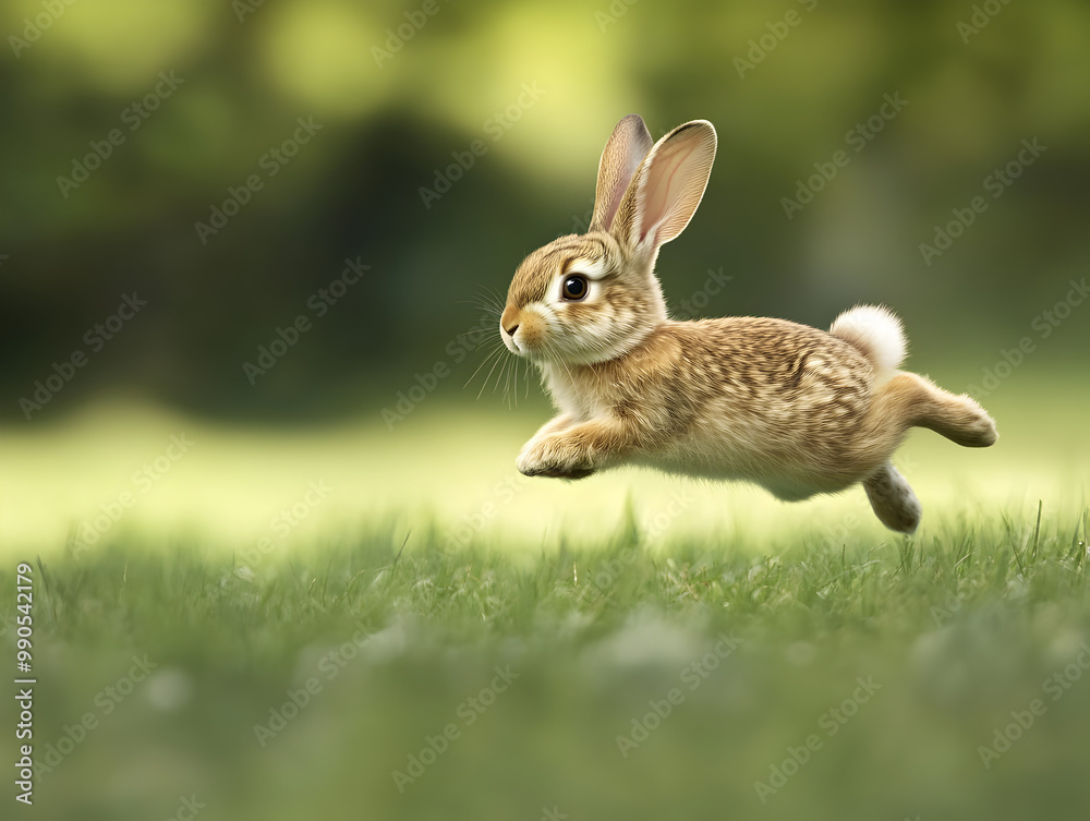 Obraz premium Easter bunny hopping through a green field.