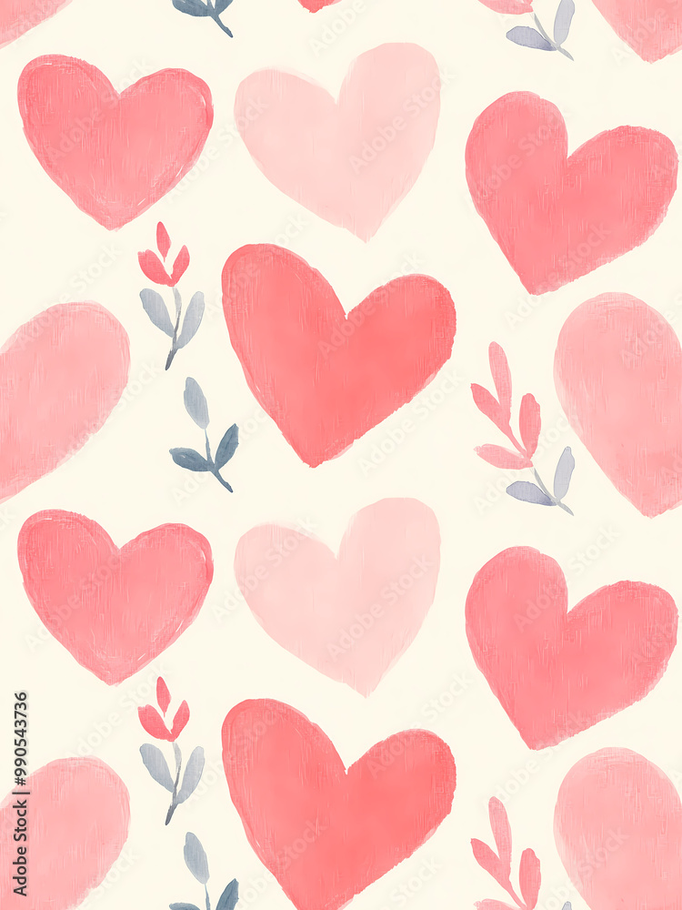 Valentine Day seamless pattern with pink hearts and floral elements. Romantic love background design for wedding invitation, greeting card and festive decorations Valentine Day seamless pattern with pink hearts and floral elements. Romantic love background design for wedding invitation, greeting card and festive decorations