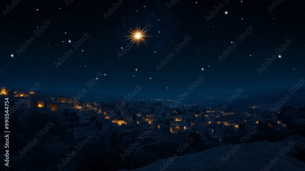 Fototapeta premium Heavenly Star over Bethlehem, Christian concept, Shepherds, magicians