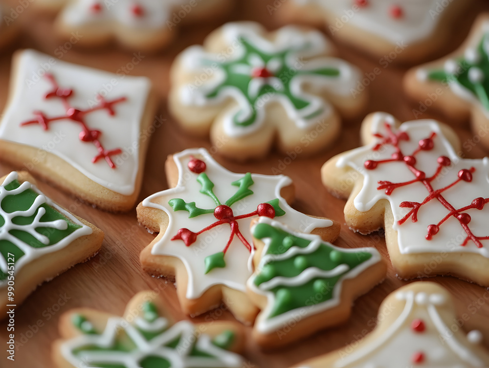 Simple holiday cookies decorated with frosting.
Simple holiday cookies decorated with frosting.