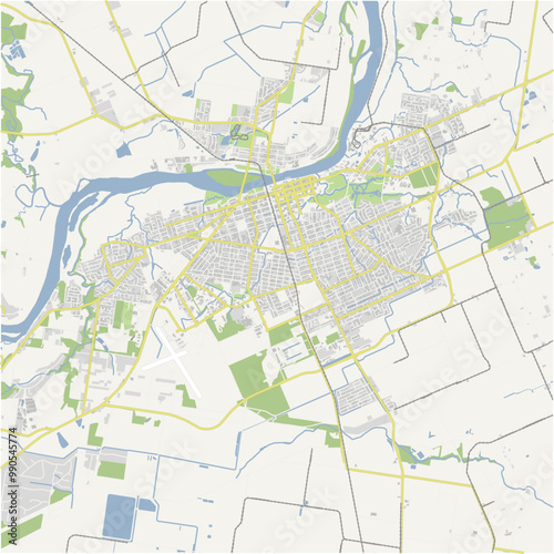 Map of Bundaberg in Australia in a normal road map style. Contains layered vector with roads water, parks, etc.