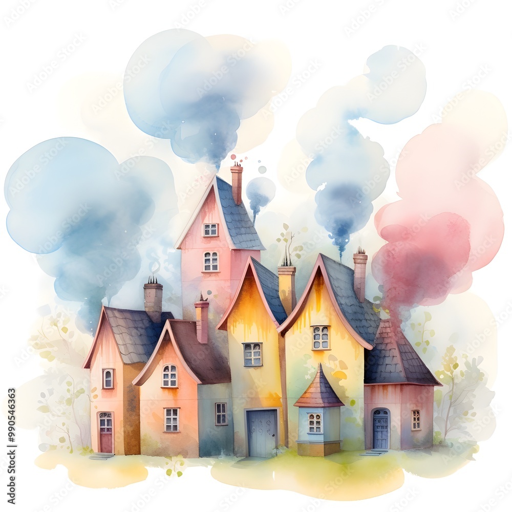 Naklejka premium Charming Pastel Cottages Nestled in a Whimsical Easter Egg Landscape