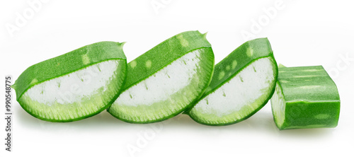 Aloe vera slices or cuts of aloe, macro shot isolated on white background. photo