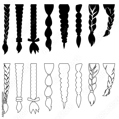 Hair braided icon vector set. Women's braid illustration sign collection. Hair symbol or logo.