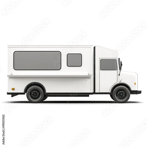 White food truck mock up Side view isolated white background  