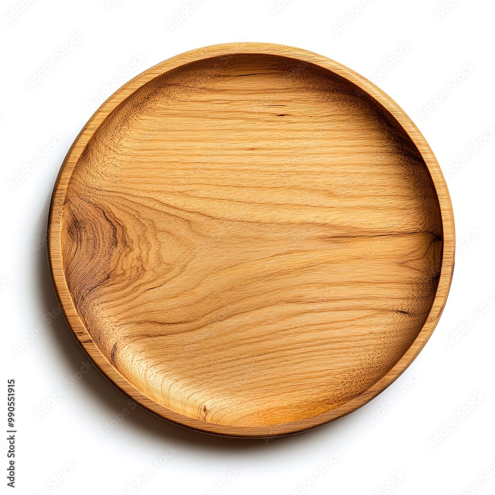 Top view and perspective of empty wood plate isolated on white background Top view and perspective of empty wood plate isolated on white background