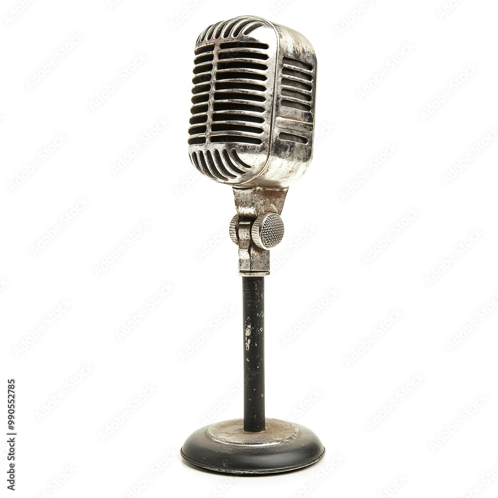 Fototapeta premium Retro style microphone isolated on white background 