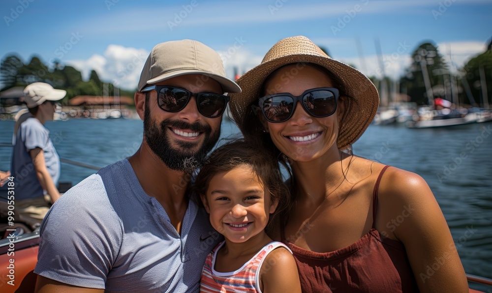 Man and Woman Boating With Young Girl Man and Woman Boating With Young Girl
