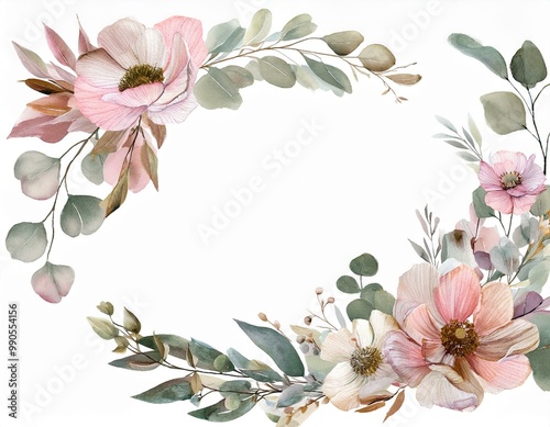 Light tone lovely watercolor flower with rectangle space frame - vector illustration hand draw watercolor frame greeting card concept