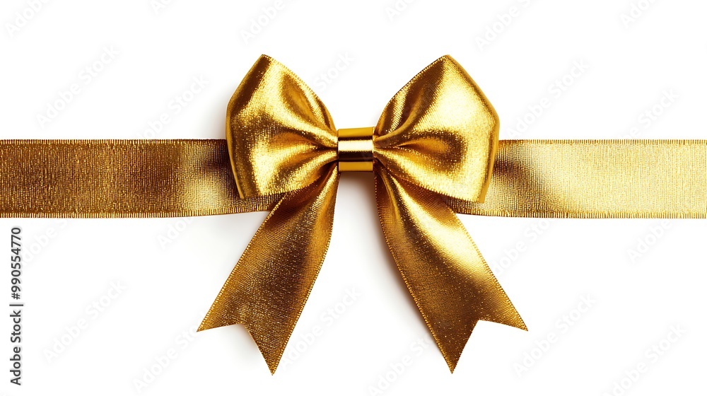 Golden Ribbon Bow on White Background Golden Ribbon Bow on White Background
