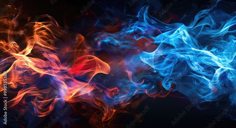 Flame And Smoke. Red and Blue Smoke Design with Energetic and Magical Colours Flame And Smoke. Red and Blue Smoke Design with Energetic and Magical Colours