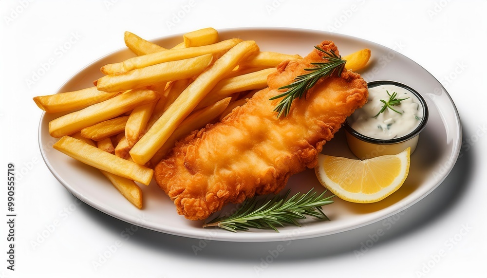 Fish and chips with lemon. Generative Image Fish and chips with lemon. Generative Image