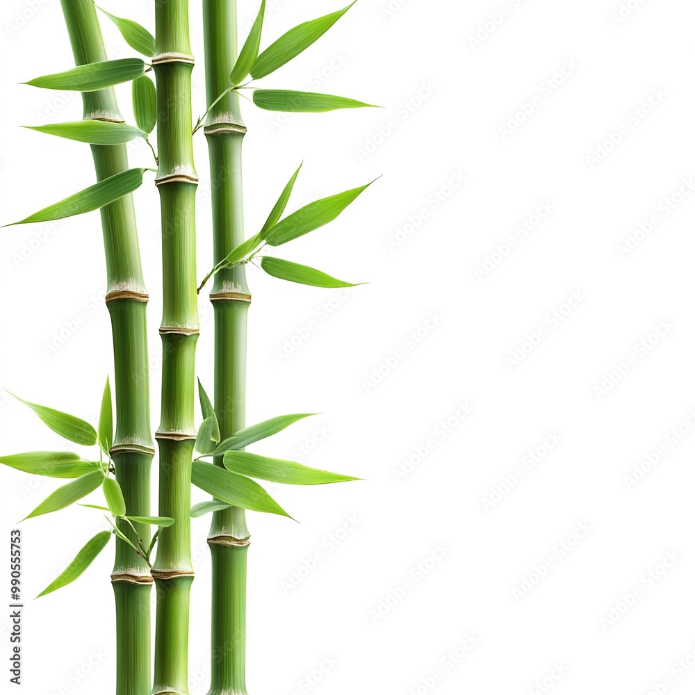 Fototapeta premium Green bamboo with leaves isolated on white background 