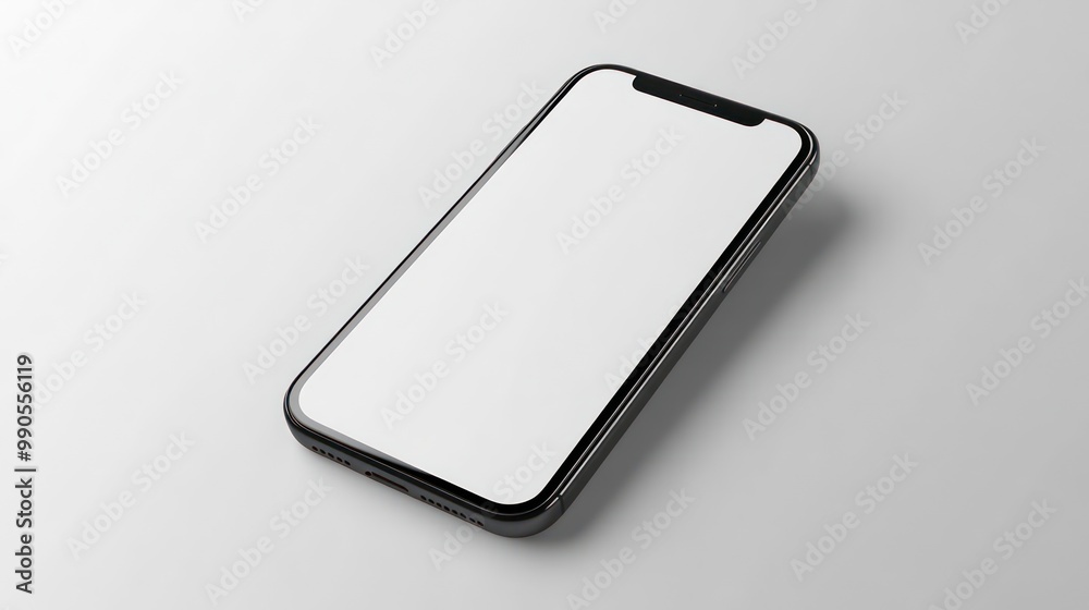 Black smartphone mockup with a blank white screen on a white background. Black smartphone mockup with a blank white screen on a white background.
