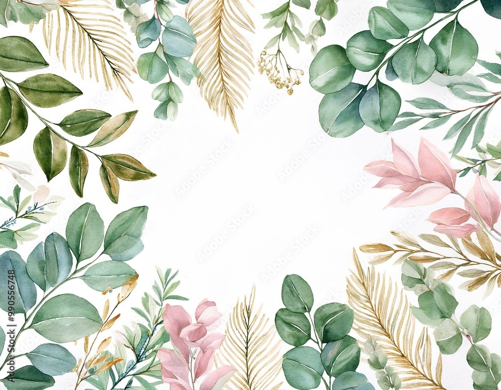 Watercolor hand painted lush frame with silver leaves and branches of eucalyptus dollar. Herbs for wedding invitations, save the date or design welcome. Watercolor hand painted lush frame with silver leaves and branches of eucalyptus dollar. Herbs for wedding invitations, save the date or design welcome.