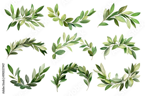 Collection of laurel wreaths for victory, isolated on white background