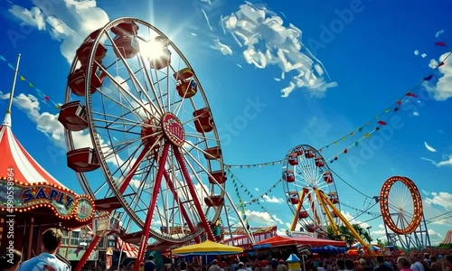 A carnival with a lot of rides and people Video photo