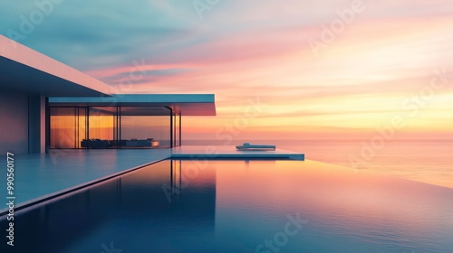 Wallpaper Mural Modern house with infinity pool overlooking ocean at sunset. Torontodigital.ca