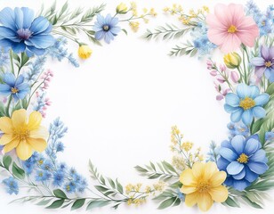 beautiful watercolor frame of colorful flowers
