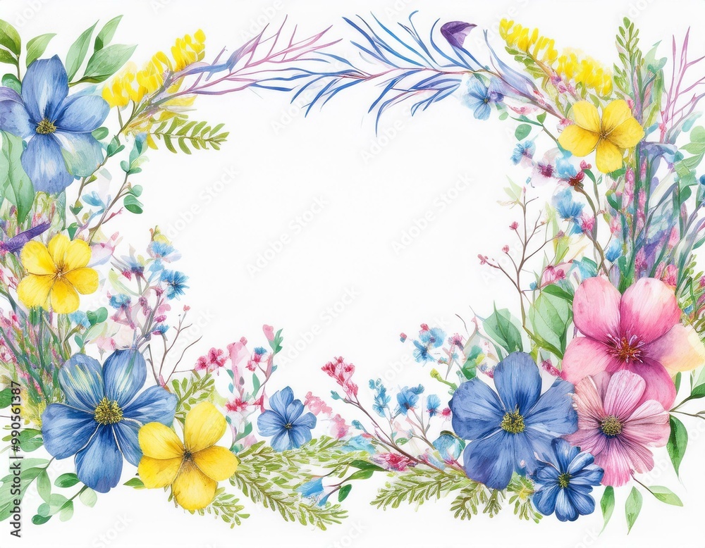 Fototapeta premium beautiful watercolor frame of colorful flowers