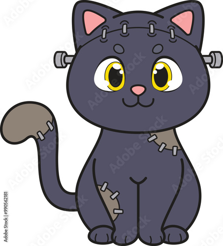 Cartoon frankenstein cat vector illustration