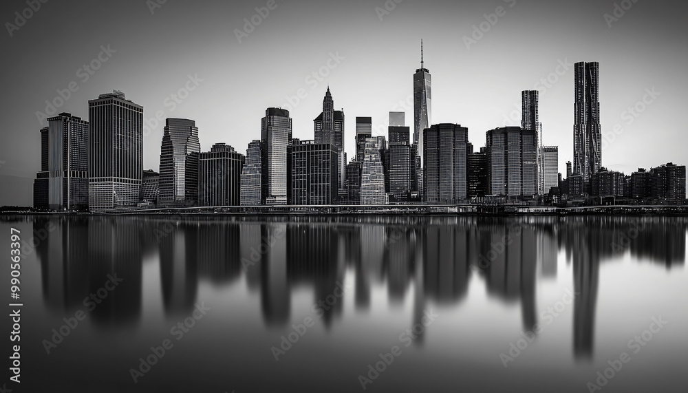 Obraz premium A black-and-white photo of a famous city skyline or iconic landmark, evoking a timeless, classic look