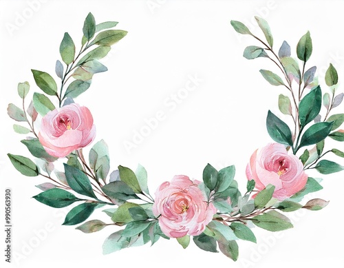 Wallpaper Mural Watercolor wreaths with pink wild spring flowers for Valentines day romantic Torontodigital.ca