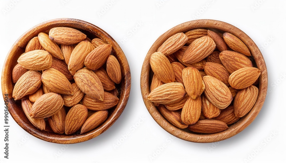 Almond nuts in bowl set isolated on white background. Generated image Almond nuts in bowl set isolated on white background. Generated image