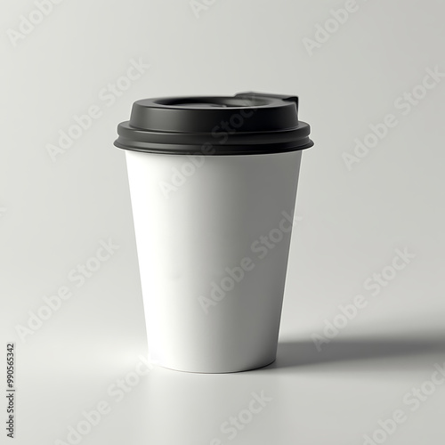 White Disposable Coffee Cup Mockup with Black Lid