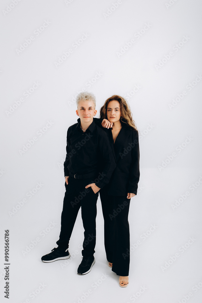 portrait of bachata, zouk, kizomba, salsa dance coaches on a white background. Place for signature portrait of bachata, zouk, kizomba, salsa dance coaches on a white background. Place for signature