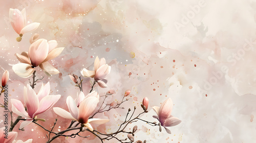 Magnolia Circle Frame Background watercolor