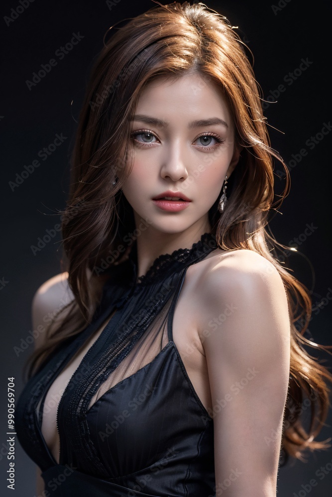 a woman with long hair and a red lip a woman with long hair and a red lip
